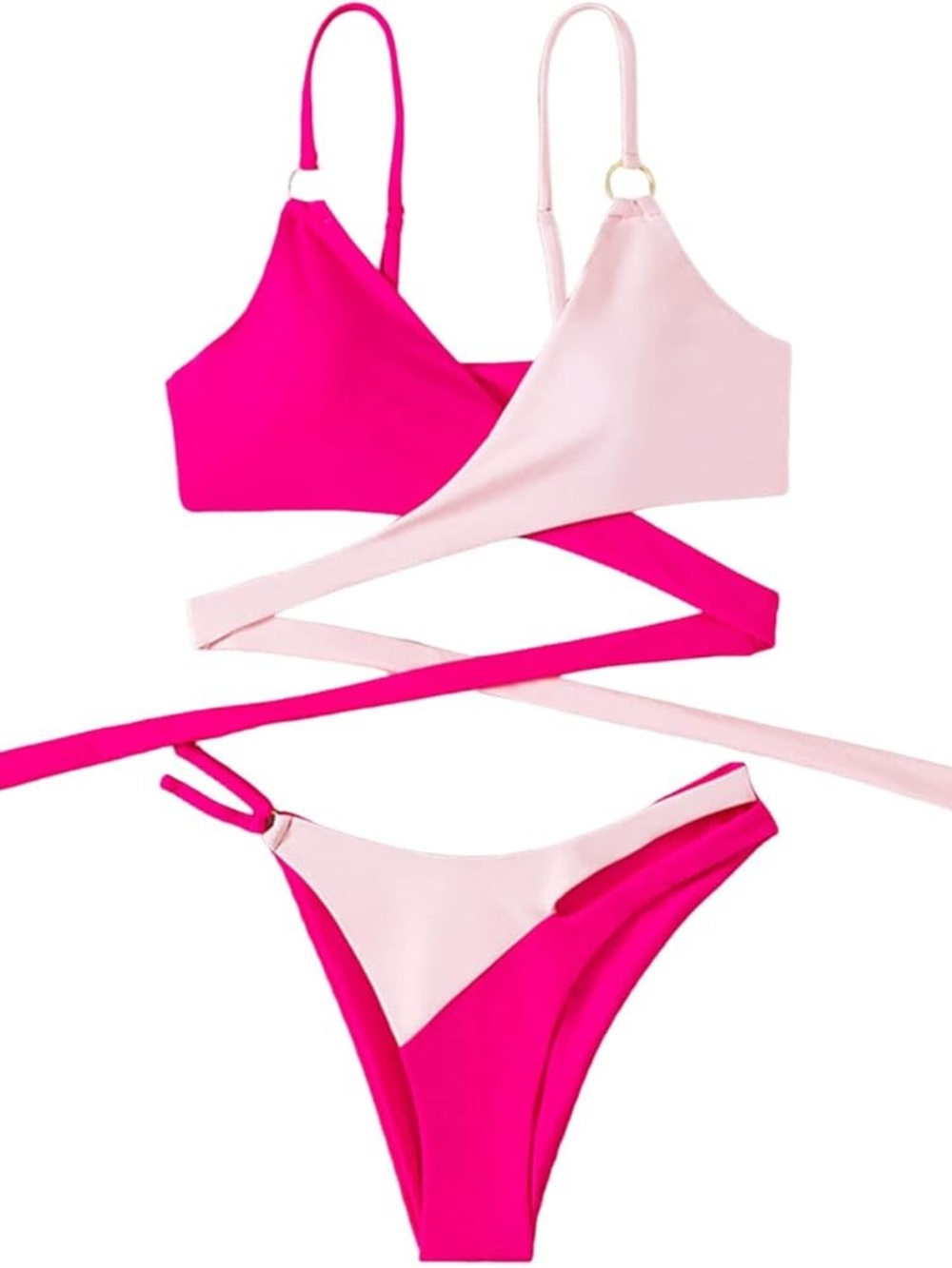 Shein Pink Two-Tone Wrap Bikini XS